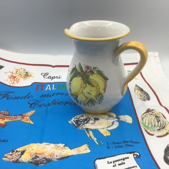 Italy Capri Water/Wine Jug With Lemons Design & Kitchen Towel w local fish - Picture 1 of 11